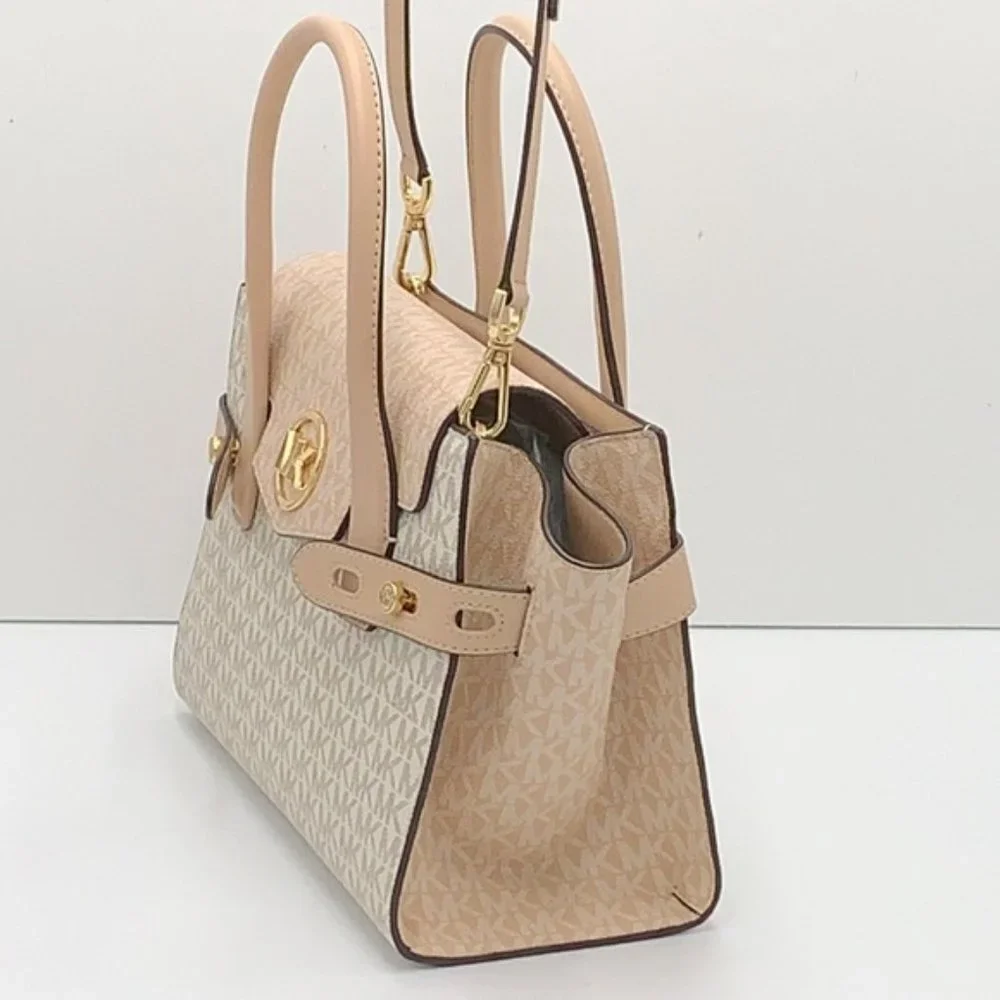 Michael Kors Carmen Medium Logo and Faux Leather Belted Satchel - Picture 7 of 16